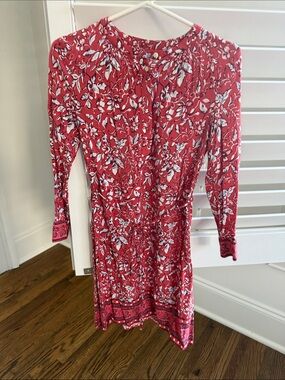 LOFT Red Floral Long Sleeve Dress